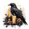 Mysterious Watercolor Gothic Raven with Candles on White Background AI Generated