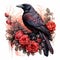 Mysterious Watercolor Gothic Raven with Red Roses AI Generated