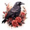 Mysterious Watercolor Gothic Raven with Red Roses AI Generated