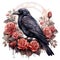 Mysterious Watercolor Gothic Raven with Red Roses AI Generated