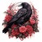 Mysterious Watercolor Gothic Raven with Roses on White Background AI Generated