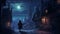 Mysterious Wizard Exploring Enchanting Night Streets