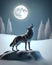 Mysterious wolf howling at the moon in a snowy landscape