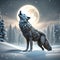 Mysterious wolf howling at the moon in a snowy landscape