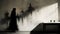 Mysterious Woman In Black Cloak: Haunting Houses And Misty Murals