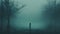 Mysterious Woman In Long Gown Standing In Teal Fog