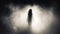 Mysterious Woman Silhouette Emerging From Thick White Fog