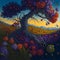 A mysterious and wondrous painting of a gnarled and twisted meadow. AI-Generated.