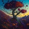 A mysterious and wondrous painting of a gnarled and twisted meadow. AI-Generated.