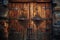 a mysterious wooden door with rusty iron handles