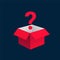 Mystery contest red box, lucky prize present surprise secret. Mystery box gift question icon.