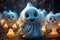 Mystery cute ghost with halloween background. Generative AI