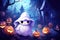 Mystery cute ghost with halloween background. Generative AI