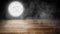 Mystery moon with smoke on wooden tabletop. Mystical night background for design and copyspace