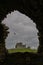 Mystic castle ruin in Ireland. Panoramic view of abandoned castle ruin in Ireland