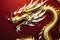 Mystic Dragon Dance: Chinese Dragon with Shimmering Golden Scales Coils Around Invisible Text, Red Background Fades to Deep