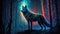 Mystic Fluorescent Fantasy: The Magical Wolf. Generative AI