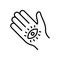 Mystic Hand Palm and All Seeing Eye Line Icon. Magic Providence Fatima Pictogram. Hamsa Egypt Esoteric Occult Amulet