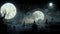 Mystic horror landscape Full moon over black trees AI generated