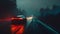 Mystic Journey: Car on a Foggy Road at Night. Generative ai