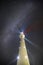 Mystic lighthouse under Milky Way and starry sky