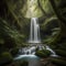 Mystic lush forest waterfall - - generated by ai
