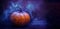 Mystic Moonlight Hallowen. A captivating photo featuring a pumpkin bathed in a soft, ethereal blue and purple light, creating an