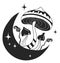 Mystic mushroom on moon crescent. Celestial witch symbol