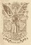 Mystic or occult drawing of spiritual symbols, goddess of wisdom and eternity, vignette banner and constellations on texture backg