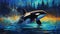 Mystic Orca's Twilight Leap Majestic Sea Creature Canvas, AI-generated.