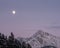 Mystic Peak and Mount Ishbel with moon as dusk in Banff National Park, Canada