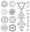 Mystic set with magic circles, pentagram and symbols