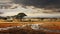 Mystical African Landscape: Yellow Tree In Dramatic Scenic Shot