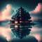 Mystical Asian City: Serenity Amidst Clouds and Water