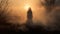 Mystical Autumn Sunrise: A Haunting Image Of A Girl In The Fog