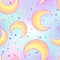 Mystical background with Crescent moons, abstract seamless pattern. Vector illustration.