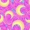 Mystical background with moons and pink roses on a white background. Seamless pattern Tattoo. Hipster style, pastel goth, vibrant