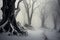 Mystical beechwood shrouded in winter fog, an enchanting natural wonder