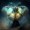 Mystical butterfly in the night. Whimsical surreal illustration for printing