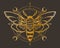 Mystical celestial night moth clipart in gold foil texture, magic lunar insect and moon silhouettes in vector, unreal