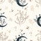 Mystical and Celestial Seamless pattern with eyes, stars, Palm and zodiac elements. Esoteric background Vector.