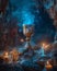 Mystical Chalice Surrounded by Candles in a Cave