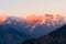 Mystical Chaukhamba peaks of Garhwal Himalayas during sunset from Deoria Tal camping site.