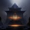 Mystical Chinese temple in a foggy night. 3D rendering Generative AI