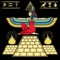 Mystical color drawing: winged goddess Isis at top of the Egyptian pyramid.