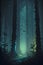 Mystical dark forest with fog. Halloween background. Vector illustration