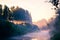 Mystical Dawn: Serene Summer Sunrise Painting the River in Cool Hues