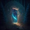 Mystical door in the dark forest. 3D rendering.