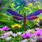 A mystical dragonfly with the body of a unicorn, darting through a magical garden filled with blooming flowers3, Generative AI