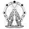 Mystical drawing: the female goddess with long hair. Circle phase of the moon.